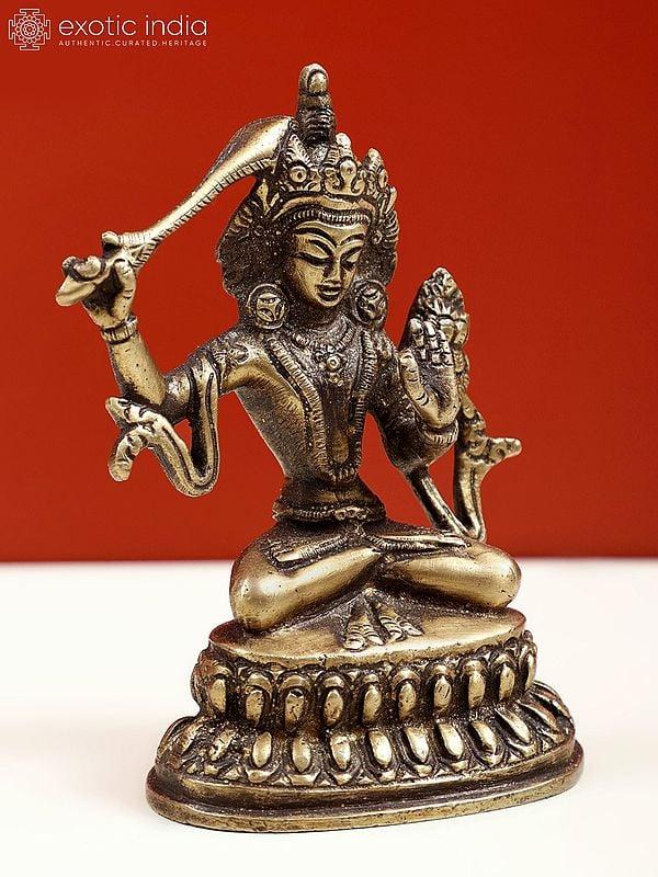 Exotic India 4" Small Tibetan Buddhist Deity Manjushri Brass Statue 