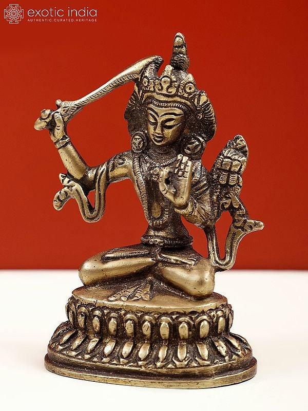 Exotic India 4" Small Tibetan Buddhist Deity Manjushri Brass Statue 