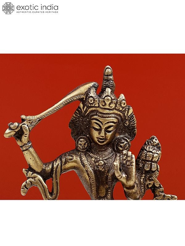 Exotic India 4" Small Tibetan Buddhist Deity Manjushri Brass Statue 