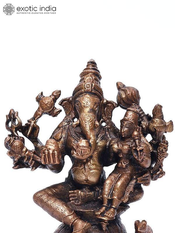 Exotic India 4" Small Vallabha Ganapati | Copper Statue 