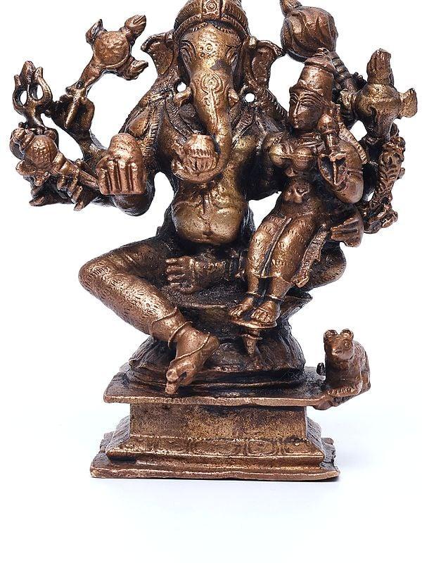 Exotic India 4" Small Vallabha Ganapati | Copper Statue 