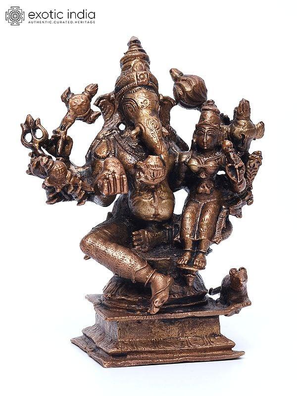 Exotic India 4" Small Vallabha Ganapati | Copper Statue 