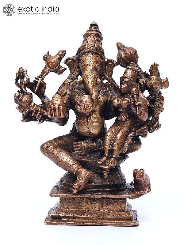 exotic india 4" Small Vallabha Ganapati | Copper Statue 
