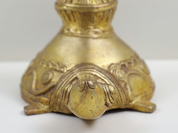 Exotic India 4" Small Vastu Round Deep Pooja Diya On Tortoise 