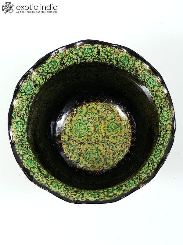 Exotic India 4" Superfine Hand-Painted Floral Design Bowl | 24 Karat Gold Work | Kashmiri Art 