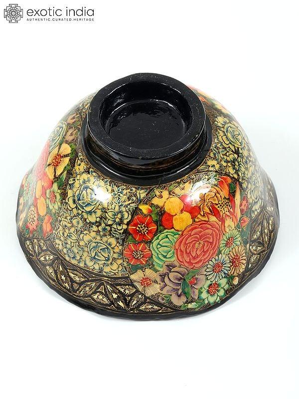 Exotic India 4" Superfine Hand-Painted Floral Design Bowl | 24 Karat Gold Work | Kashmiri Art 