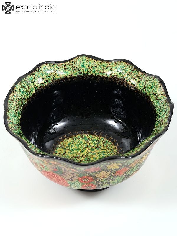 exotic india 4" Superfine Hand-Painted Floral Design Bowl | 24 Karat Gold Work | From Kashmir 