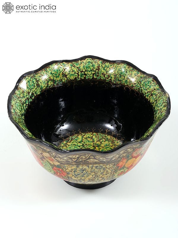 exotic india 4" Superfine Hand-Painted Floral Design Bowl | 24 Karat Gold Work | Kashmiri Art 