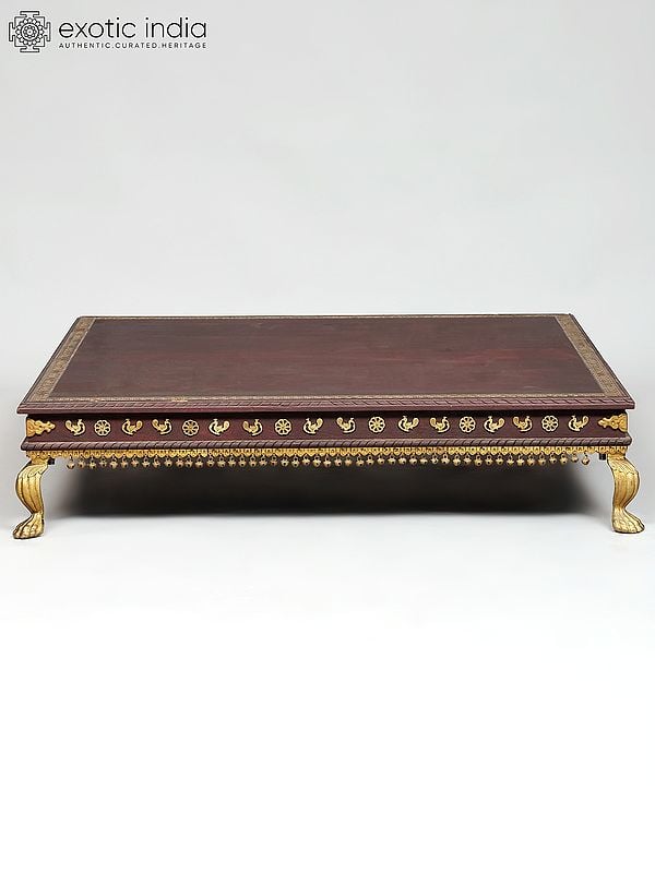 exotic india 40" Large Size Wood Pedestal (Chowki) with Brass Legs 