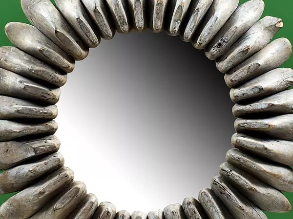 Exotic India 40" Large Vintage Wooden Shoes Design Mirror