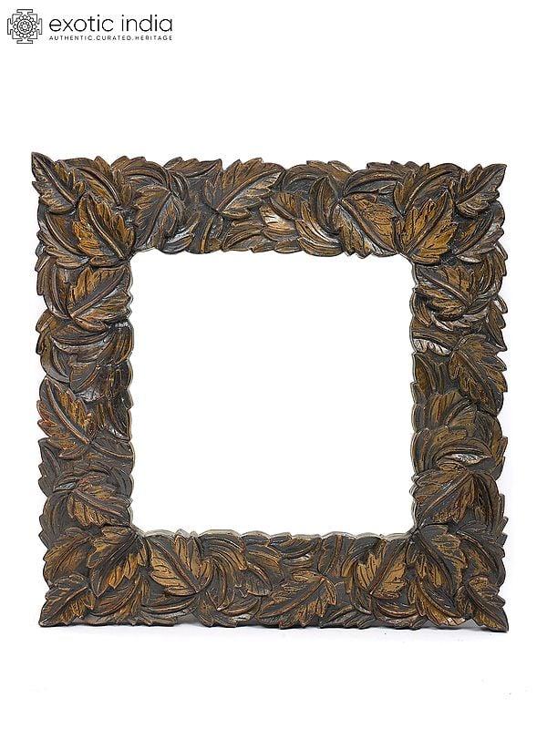 exotic india 40" Leaves Design Square Shaped Mirror | Wall Hanging 
