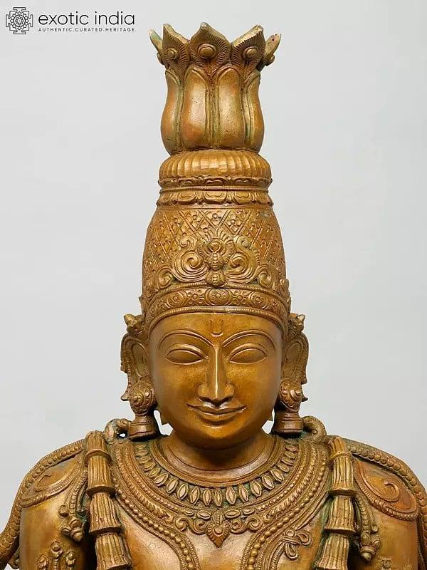Exotic India 41" Large Four Armed Standing Lord Vishnu | Madhuchista Vidhana (Lost-Wax) | Panchaloha Bronze From Swamimalai 
