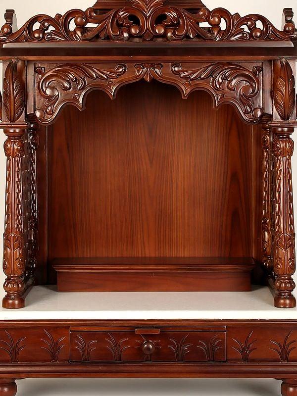 Exotic India 41" Large Wooden Hand Carved Designer Puja Temple 