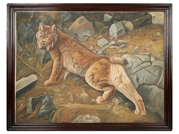exotic india 41" Wild Cat Painting with Vintage Wooden Frame | Wall Hanging 