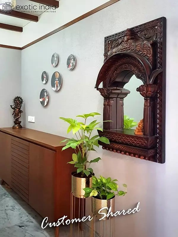 Exotic India 42" Designer Wooden Jharokha | Wall Hanging 