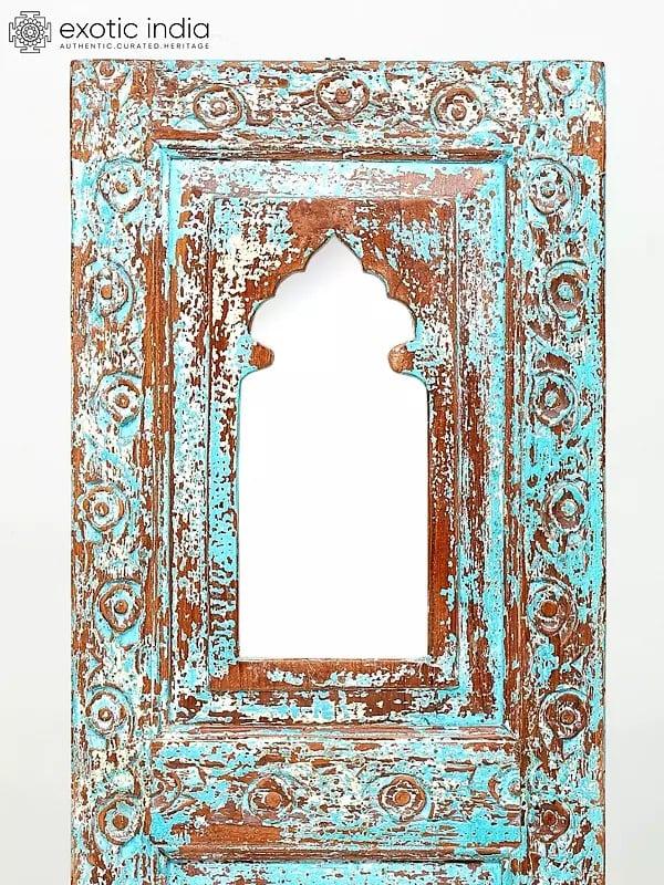Exotic India 42" Large Vintage Jharokha Design Wall Hanging With Mirror | Home Decor 