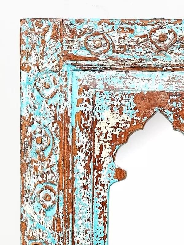 Exotic India 42" Large Vintage Jharokha Design Wall Hanging With Mirror | Home Decor 