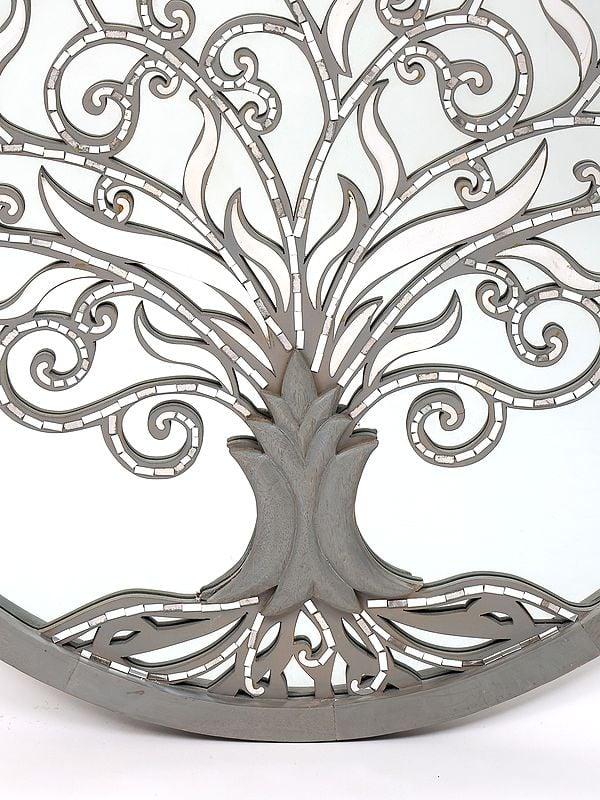 Exotic India 42" Round Shaped Tree Of Life With Mirror Design | Home Decor