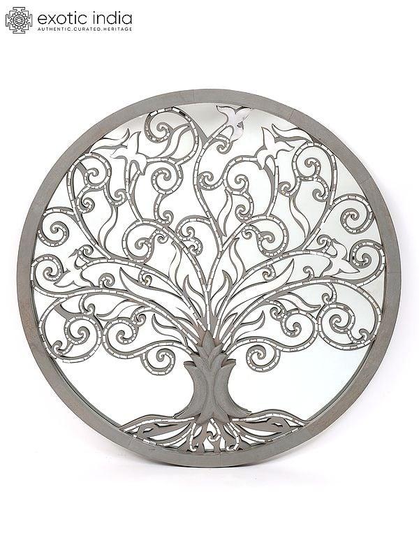 exotic india 42" Round Shaped Tree of Life with Mirror Design | Home Decor 