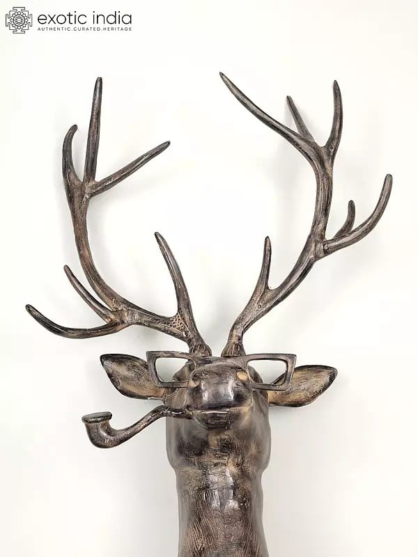 Exotic India 43" Brass Modern Deer Statue | Wall Hanging | Home Decor 