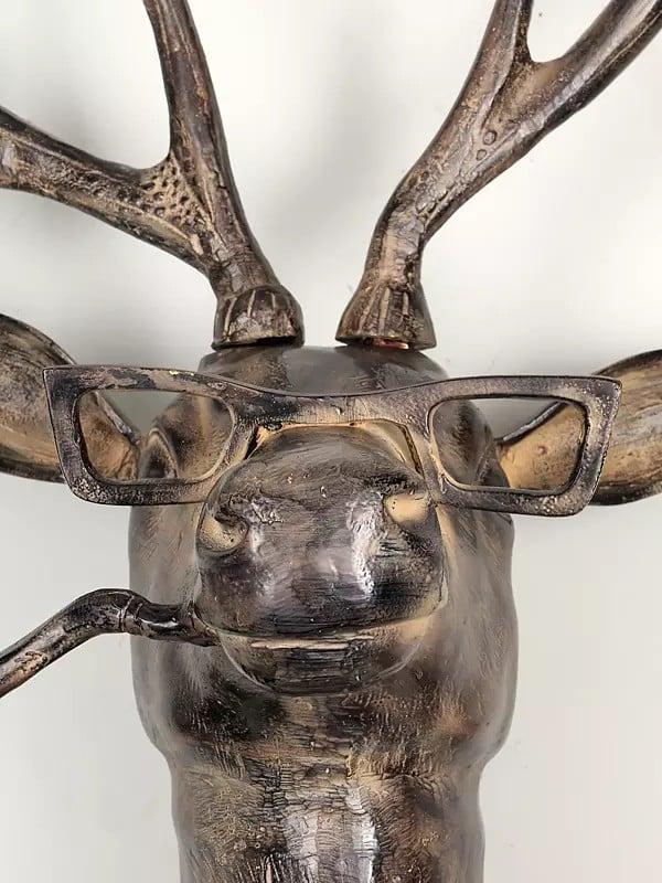 Exotic India 43" Brass Modern Deer Statue | Wall Hanging | Home Decor 