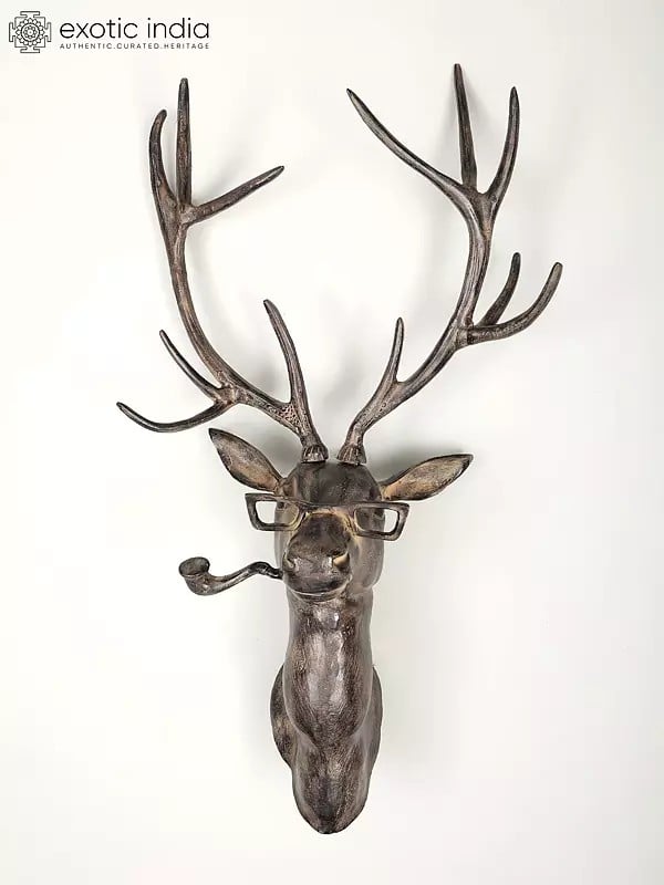 exotic india 43" Brass Modern Deer Statue | Wall Hanging | Home Decor 