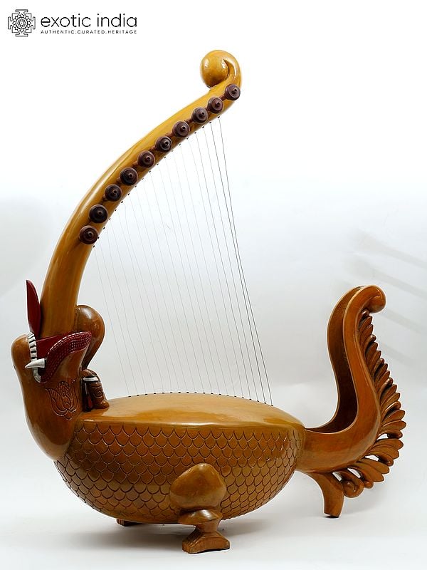 Exotic India 44" Large Designer Wooden Sitar | Stylish Musical Decor