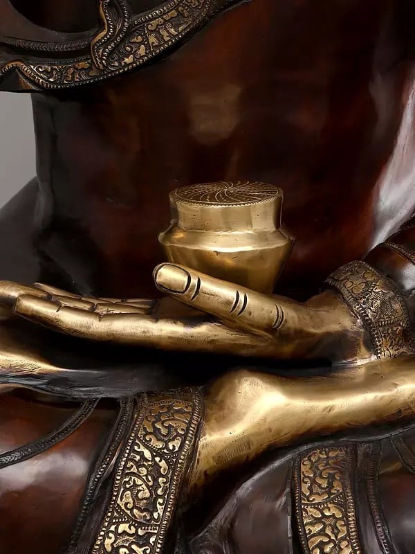 Exotic India 44" Large Gautam Buddha Seated In Vitark Mudra | Brass Statue 