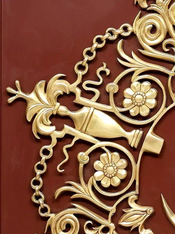 Exotic India 44" Wood Framed Designer Om In Brass | Wall Hanging 