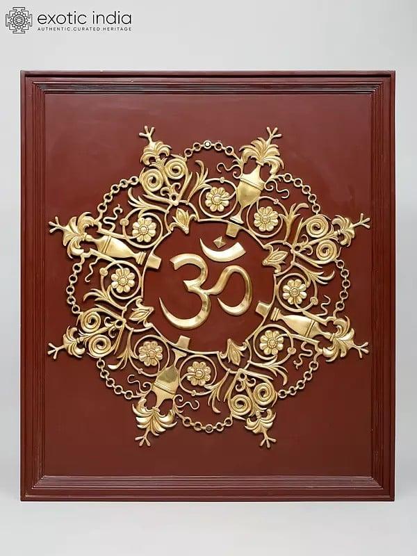 exotic india 44" Wood Framed Designer Om in Brass | Wall Hanging 