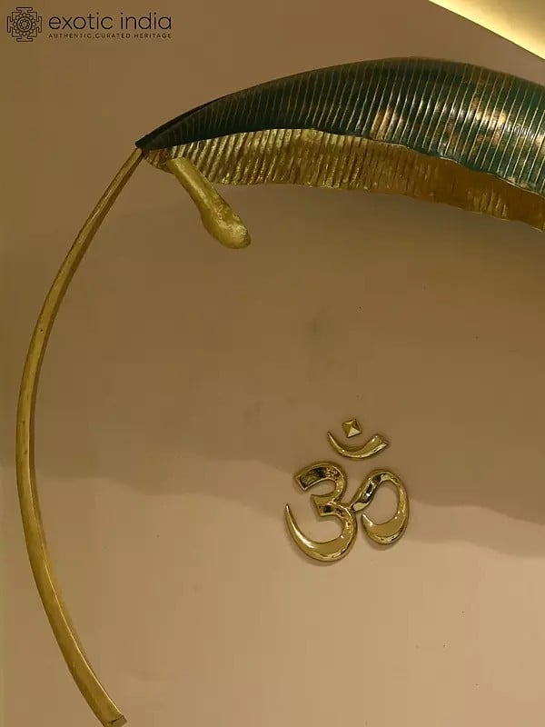 Exotic India 45" Brass Attractive Banana Leaf Lamp For Wall 
