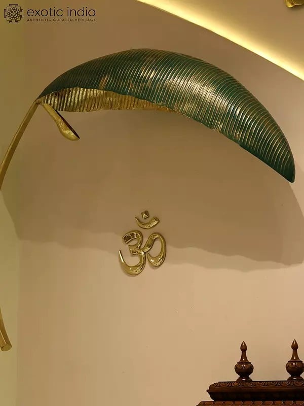 Exotic India 45" Brass Attractive Banana Leaf Lamp For Wall 