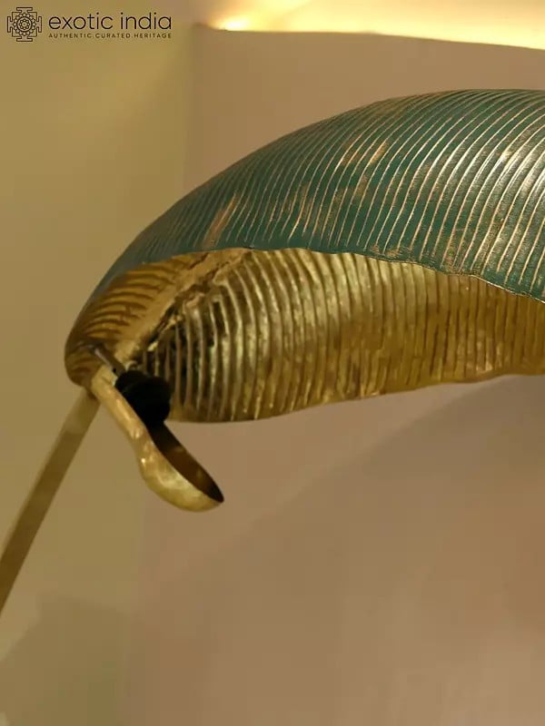 Exotic India 45" Brass Attractive Banana Leaf Lamp For Wall 