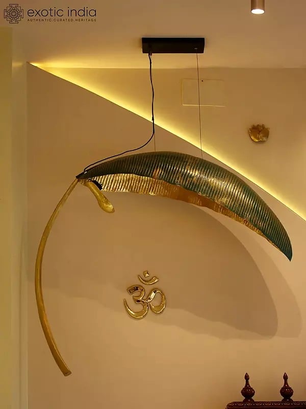 exotic india 45" Brass Attractive Banana Leaf Lamp For Wall 