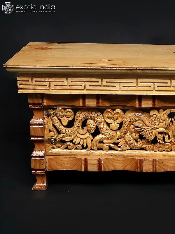 Exotic India 45" Dragon Design Stylish Table | Wood Carving 