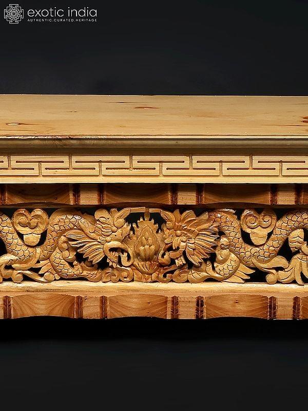 Exotic India 45" Dragon Design Stylish Table | Wood Carving 