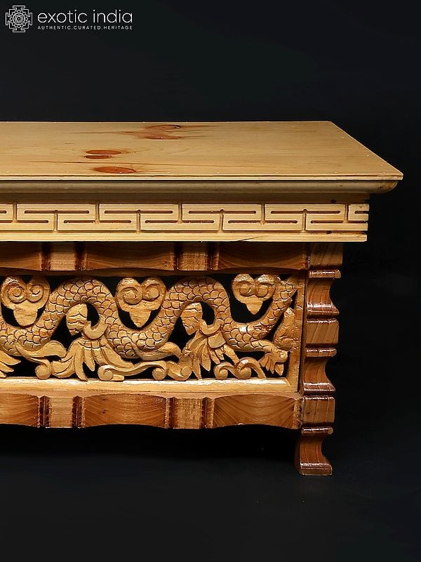 Exotic India 45" Dragon Design Stylish Table | Wood Carving 