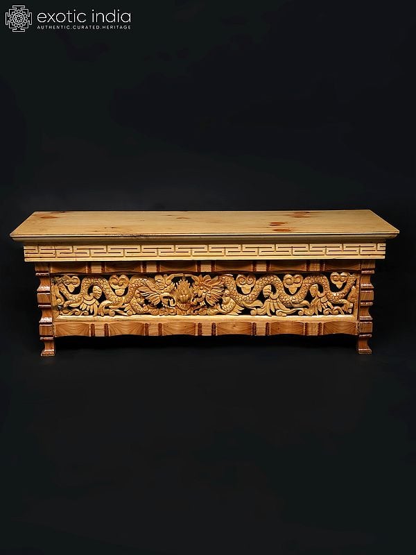 exotic india 45" Dragon Design Stylish Table | Wood Carving 