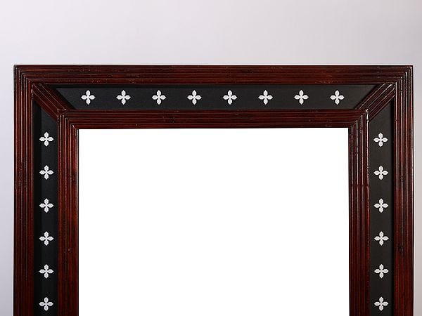 Exotic India 45" Rectangular Shape Wood Framed Mirror Wall Hanging