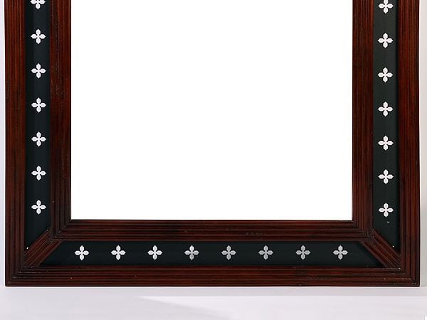 Exotic India 45" Rectangular Shape Wood Framed Mirror Wall Hanging