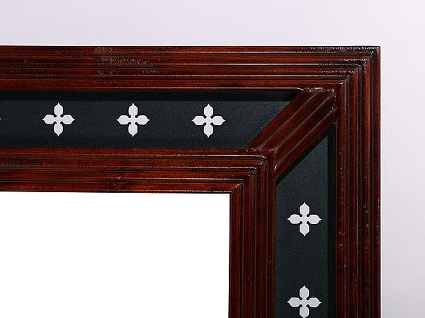 Exotic India 45" Rectangular Shape Wood Framed Mirror Wall Hanging
