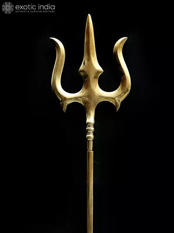 Exotic India 47" Large Lord Shiva's Trident / Trishul In Brass | Indian Handcrafted Idol 