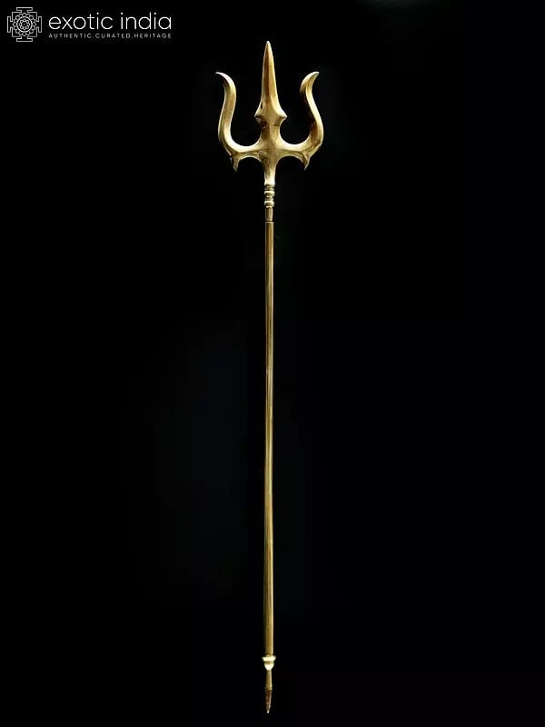 exotic india 47" Large Lord Shiva's Trident / Trishul in Brass | Indian Handcrafted Idol 