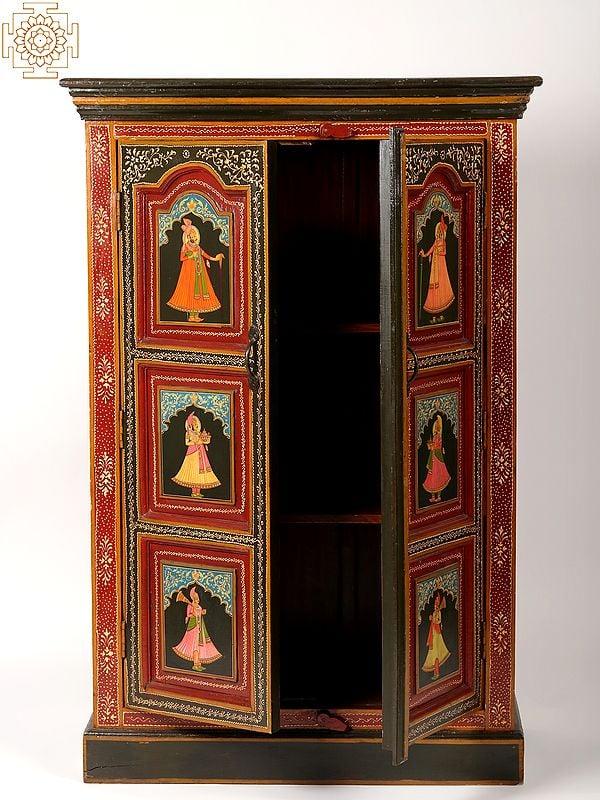 Exotic India 48" Designer Cupboard With Fine Quality Handpainted Paintings 