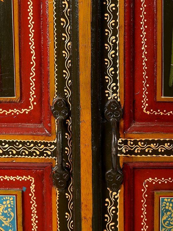 Exotic India 48" Designer Cupboard With Fine Quality Handpainted Paintings 
