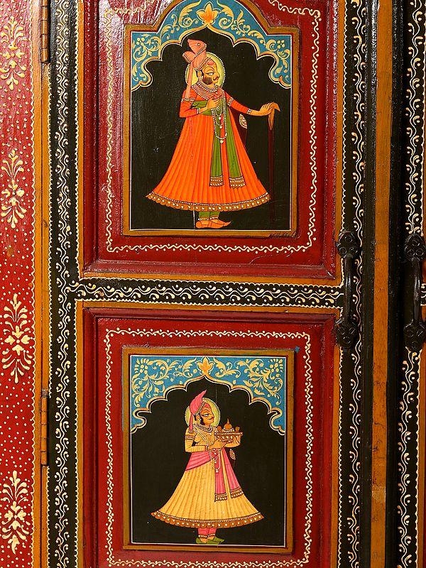 Exotic India 48" Designer Cupboard With Fine Quality Handpainted Paintings 
