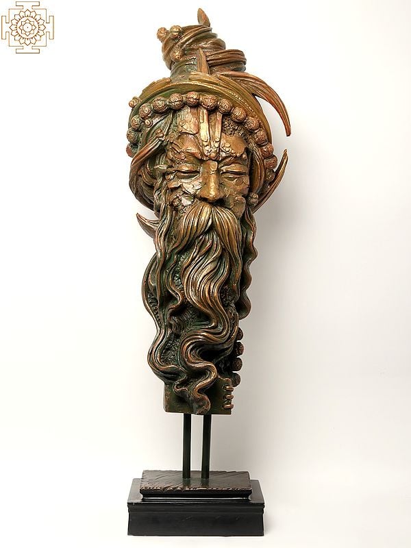 exotic india 48" Large Aghori Sculpture on Wood Base | Artist Manoj Das 