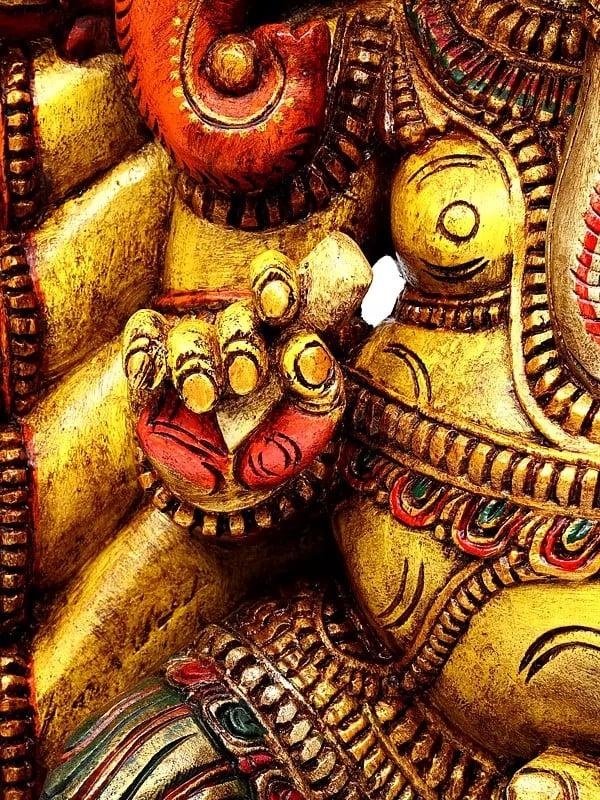 Exotic India 48" Large Colorful Ten Armed Panchamukhi Lord Ganesha | Wood Carving 