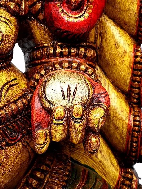 Exotic India 48" Large Colorful Ten Armed Panchamukhi Lord Ganesha | Wood Carving 