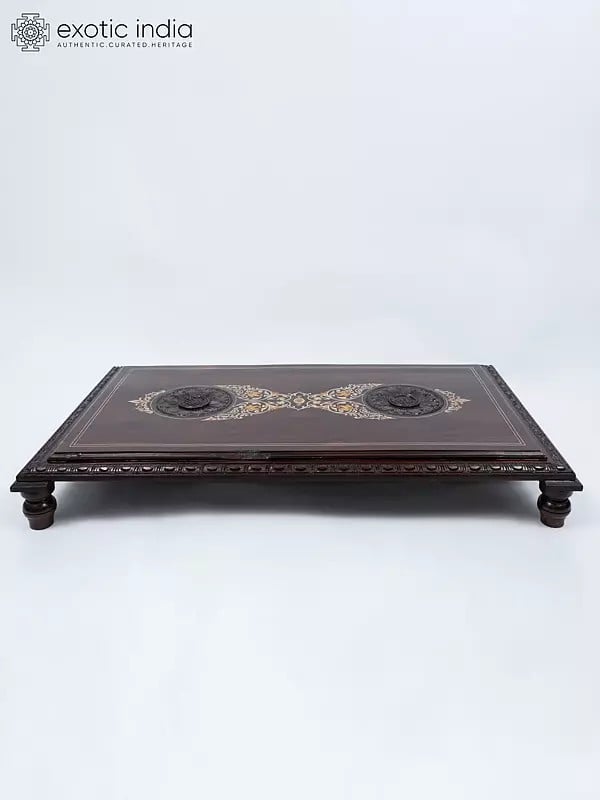 Exotic India 48" Large Deisgner Chowki/Pedestal In Wood With Inlay Work